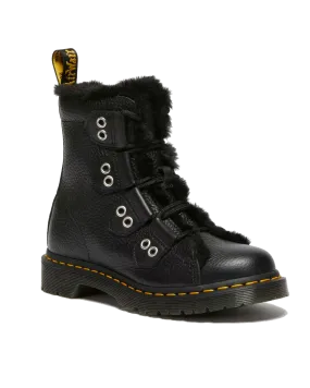 1460 Ghillie Lace to Toe Fur Lined Boots in Black