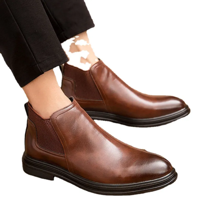 24 Autumn Breathable Chelsea Boots Men's High Gang Men's Boots English Leather Boots Martin Boots Men's Mid-Tide Shoes