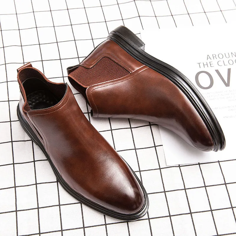 24 Autumn Breathable Chelsea Boots Men's High Gang Men's Boots English Leather Boots Martin Boots Men's Mid-Tide Shoes