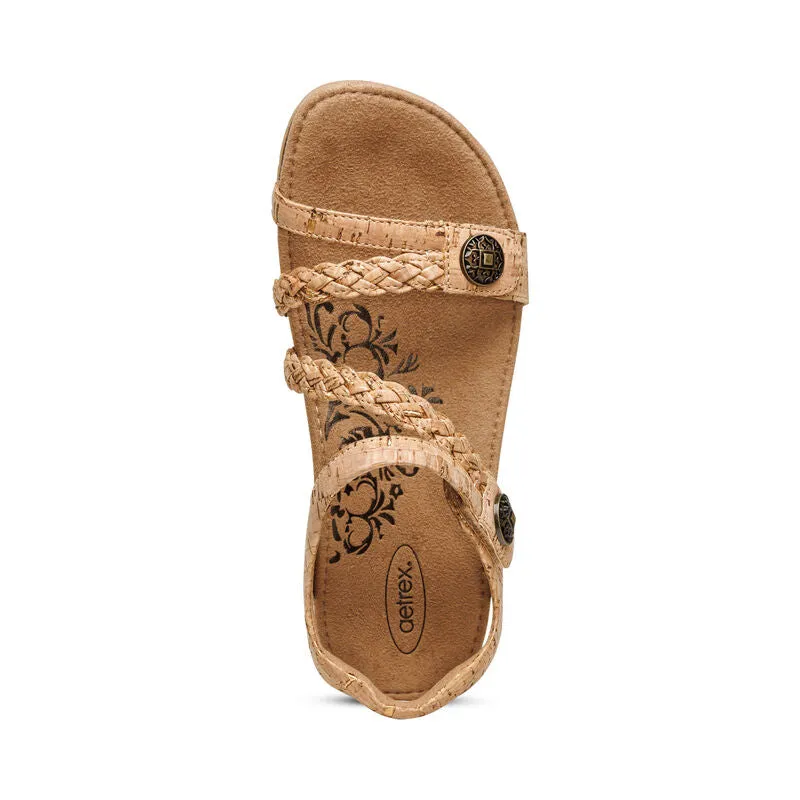Aetrex Women's Jillian Braided Quarter Strap Sandal - Cork SC364