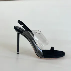 Alexander Wang black pvc and leather asymmetrical sandal heels