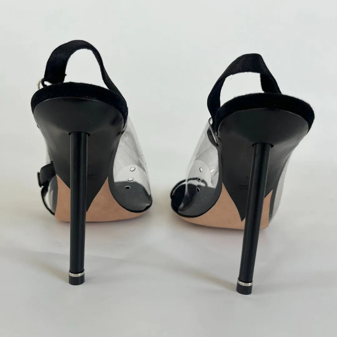 Alexander Wang black pvc and leather asymmetrical sandal heels