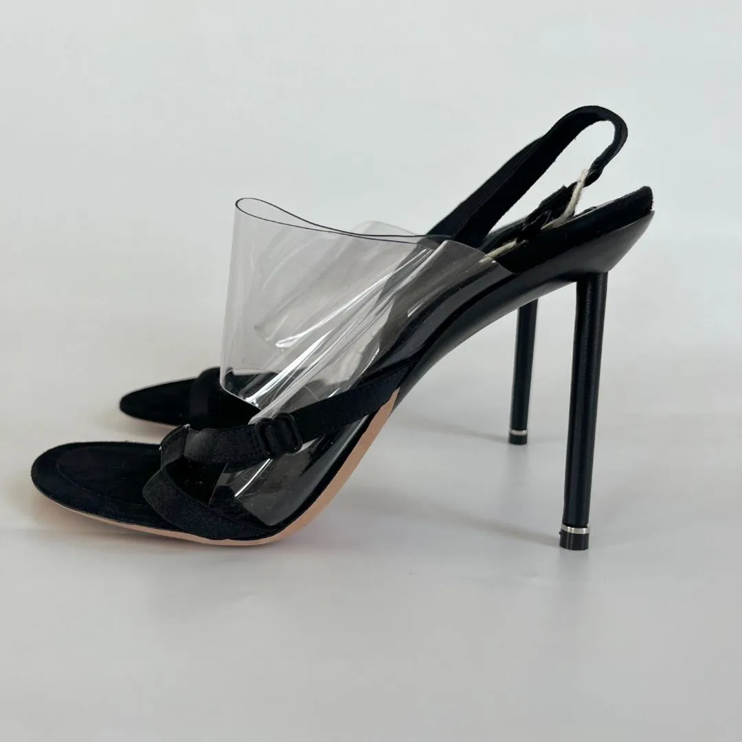 Alexander Wang black pvc and leather asymmetrical sandal heels