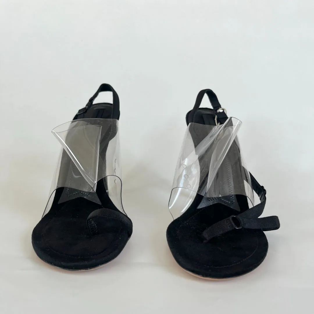 Alexander Wang black pvc and leather asymmetrical sandal heels