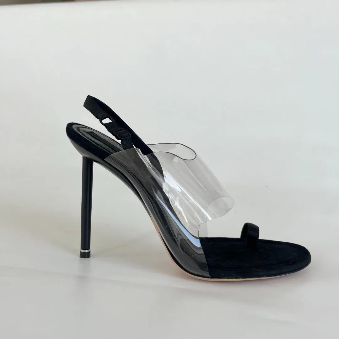 Alexander Wang black pvc and leather asymmetrical sandal heels