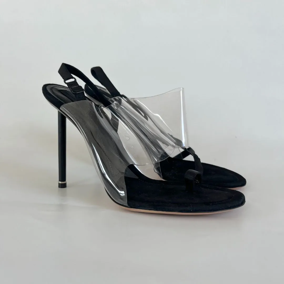 Alexander Wang black pvc and leather asymmetrical sandal heels