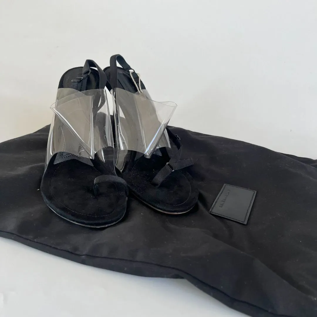 Alexander Wang black pvc and leather asymmetrical sandal heels
