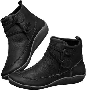 Ankle Boots for Women No Heel, 2024 New Arch Support Boots Fashion Lace Up Side Zipper Vintage Retro Ankle Booties, Comfortable Slip On Flat Low Heel Boots Fall Boots