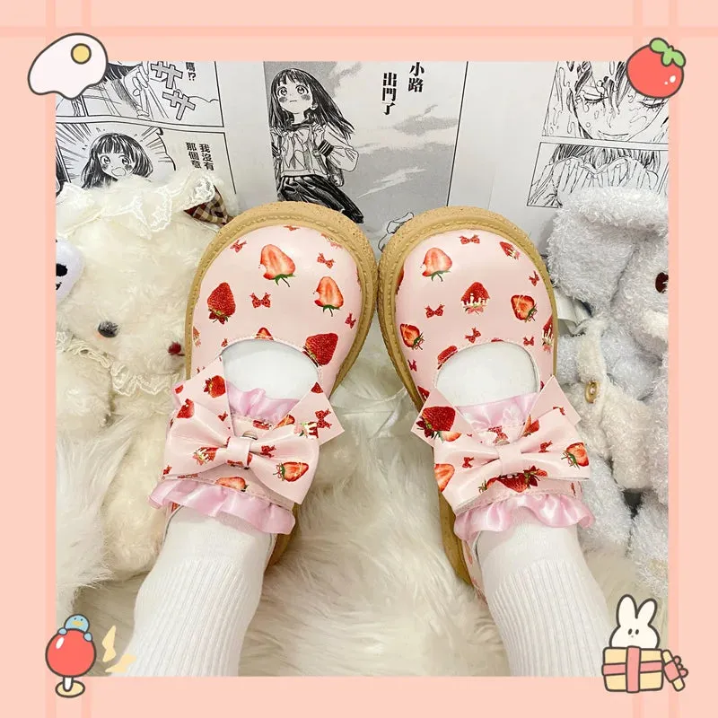 binfenxie  -  Cute Print Round Big Toe Lolita Shoes Kawaii Wedge Japanese Jk Uniform Student Casual College Girls Cosplay Mid Heel Shoes