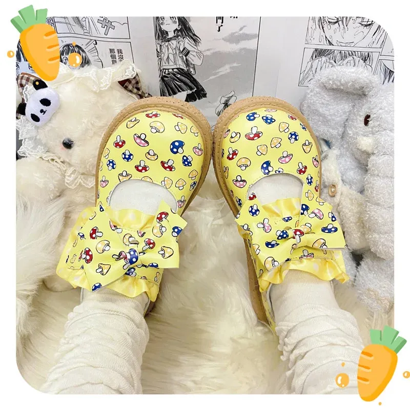 binfenxie  -  Cute Print Round Big Toe Lolita Shoes Kawaii Wedge Japanese Jk Uniform Student Casual College Girls Cosplay Mid Heel Shoes