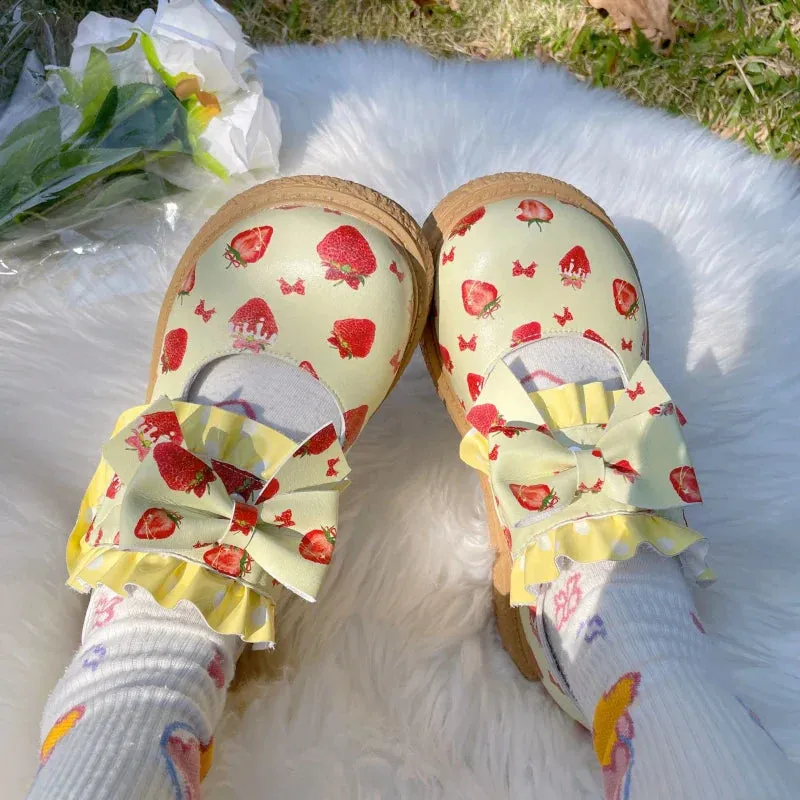 binfenxie  -  Cute Print Round Big Toe Lolita Shoes Kawaii Wedge Japanese Jk Uniform Student Casual College Girls Cosplay Mid Heel Shoes