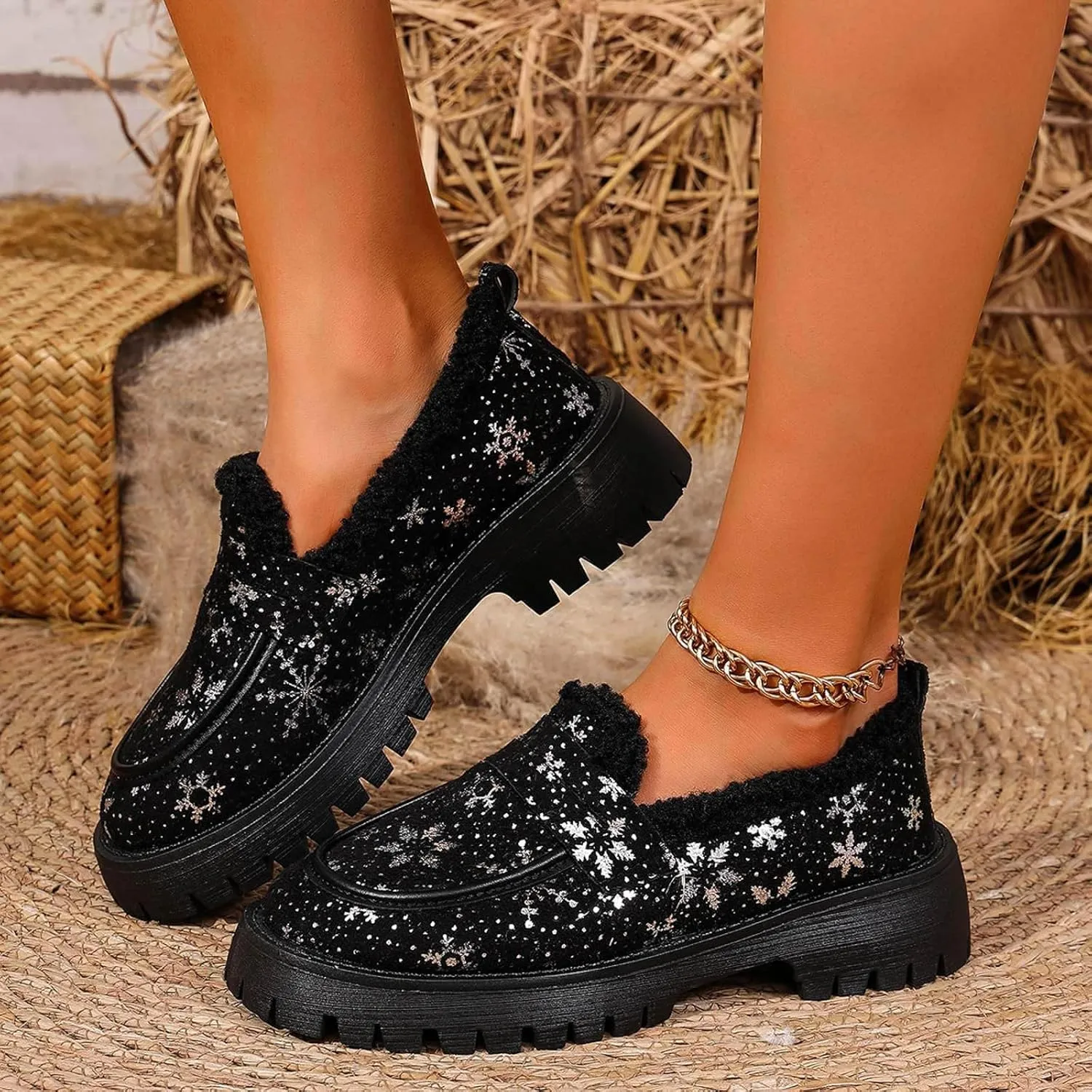 Christmas Women's Thick Bottomed Padded Footwear Fashion Casual Loafers Shoes for Women Casual Cork Wedge Sandals Women