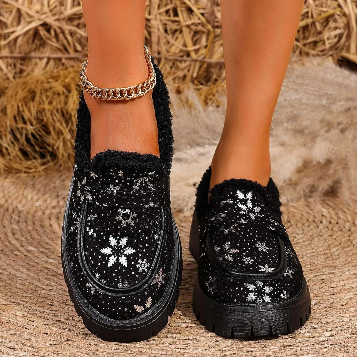 Christmas Women's Thick Bottomed Padded Footwear Fashion Casual Loafers Shoes for Women Casual Cork Wedge Sandals Women