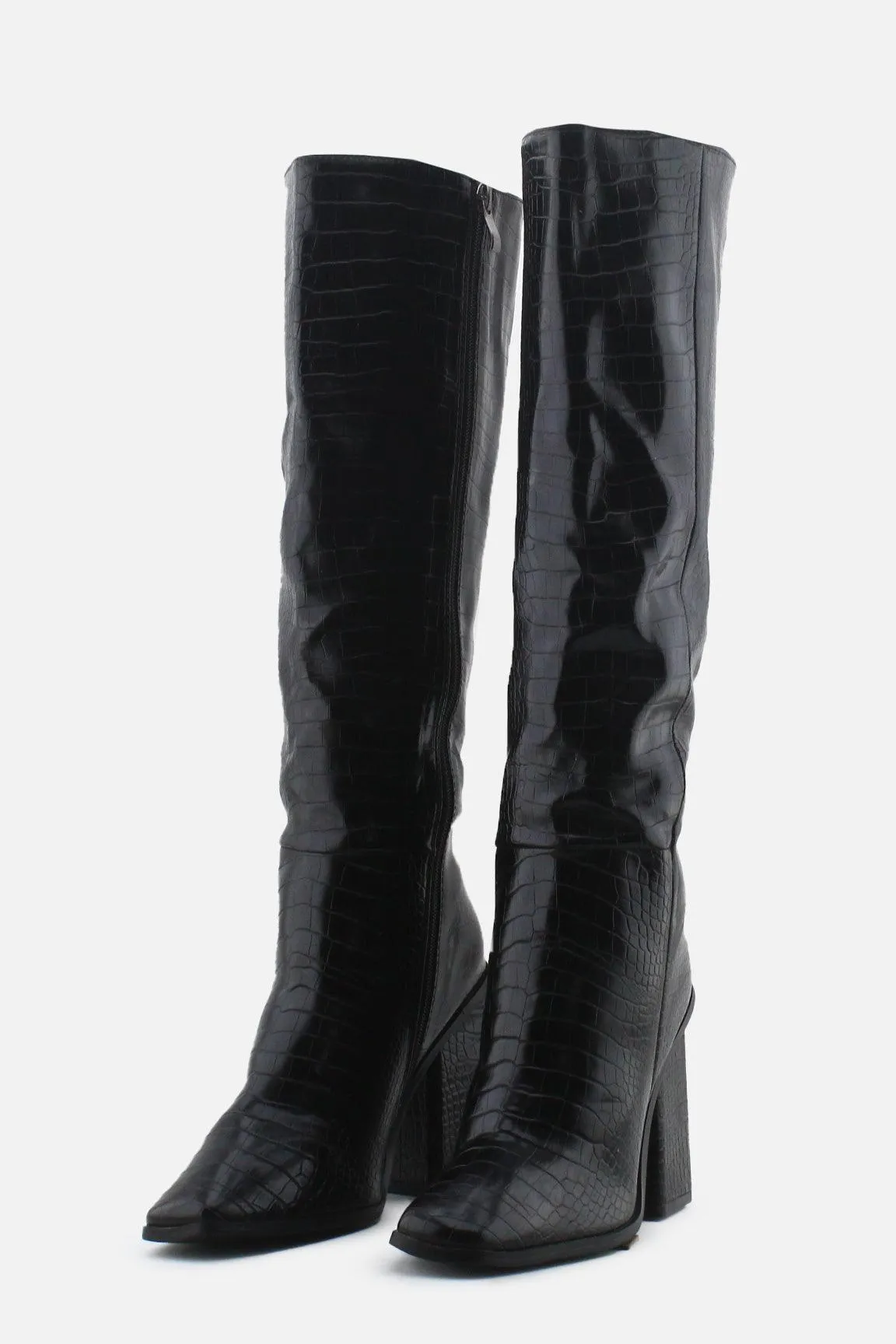 European Brand Zipper Block Knee High Boots | 100% Synthetic Leather