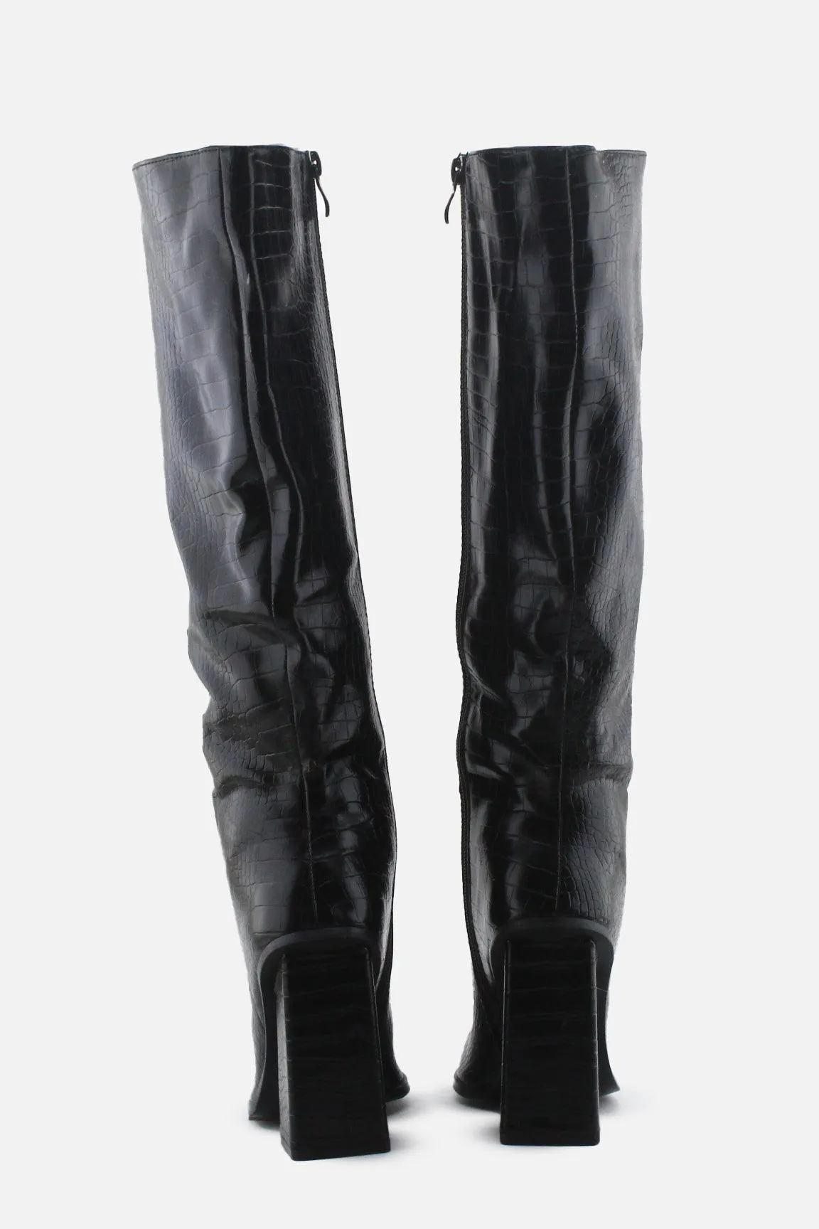 European Brand Zipper Block Knee High Boots | 100% Synthetic Leather