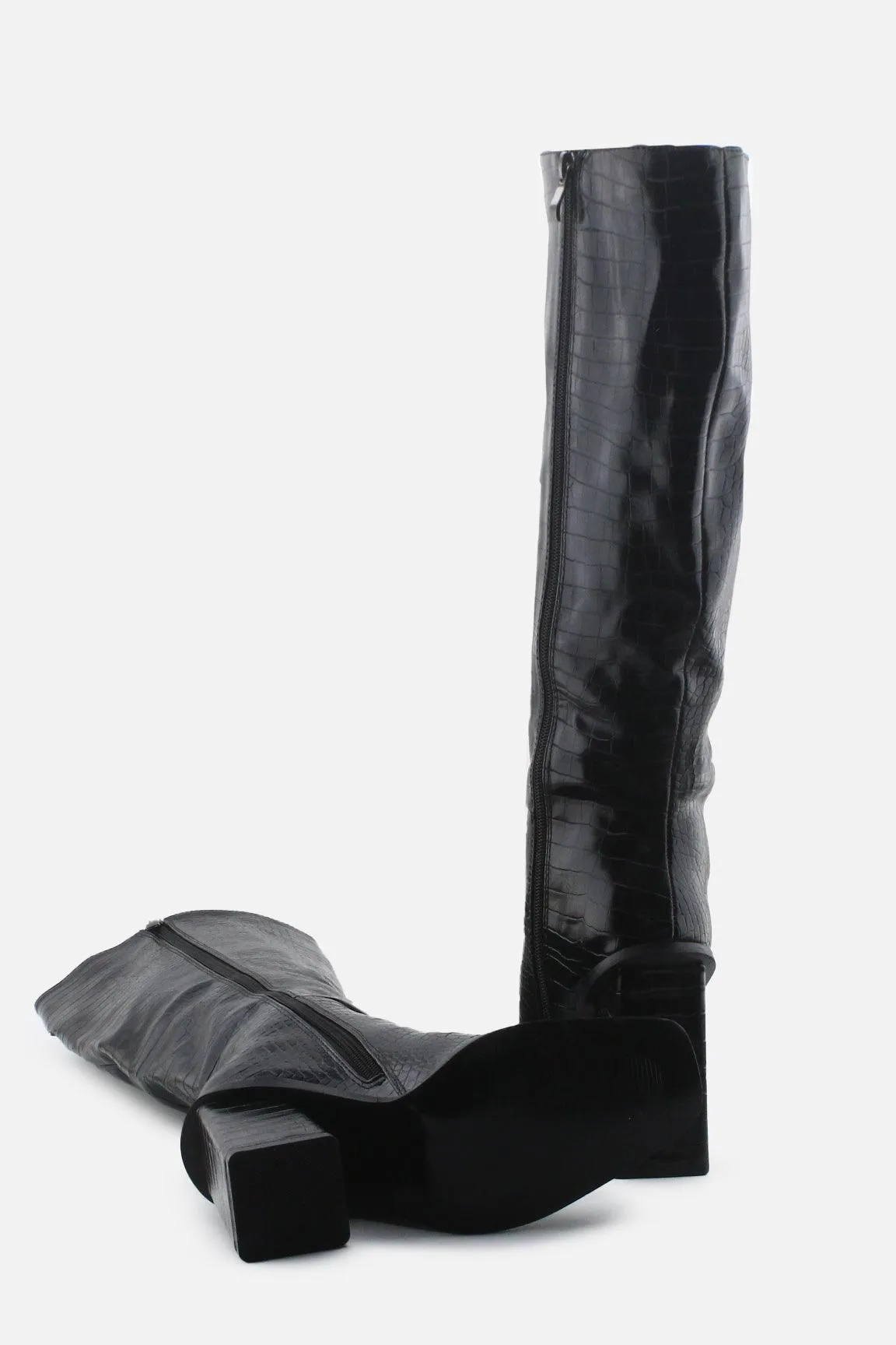 European Brand Zipper Block Knee High Boots | 100% Synthetic Leather
