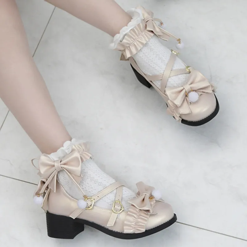 Fairy Godmothe~Preppy Style Flat Shoes Mid Heel Round Toe Lolita Shoes