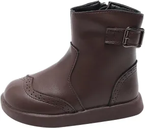 Girl Snow Ankle Boots Waterproof Low Calf Boots Side Zipper Toddler Low Heel Boots Non Slip Soft Sole Flat Boots