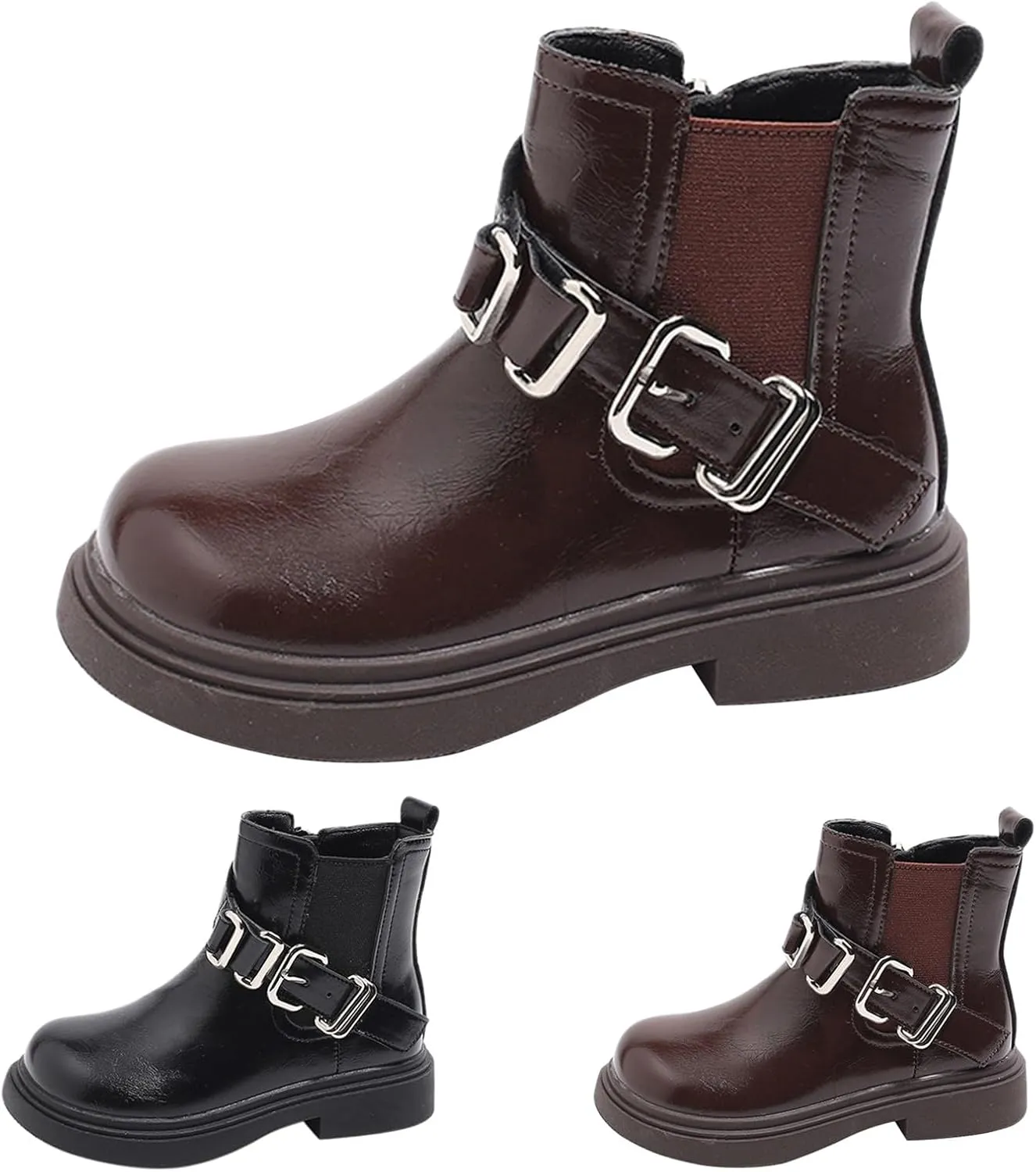 Girls Ankle Boots Waterproof Side Zipper Booties for Little Kid Soft Soles Low Heels Boots Autumn Winter Short Boots