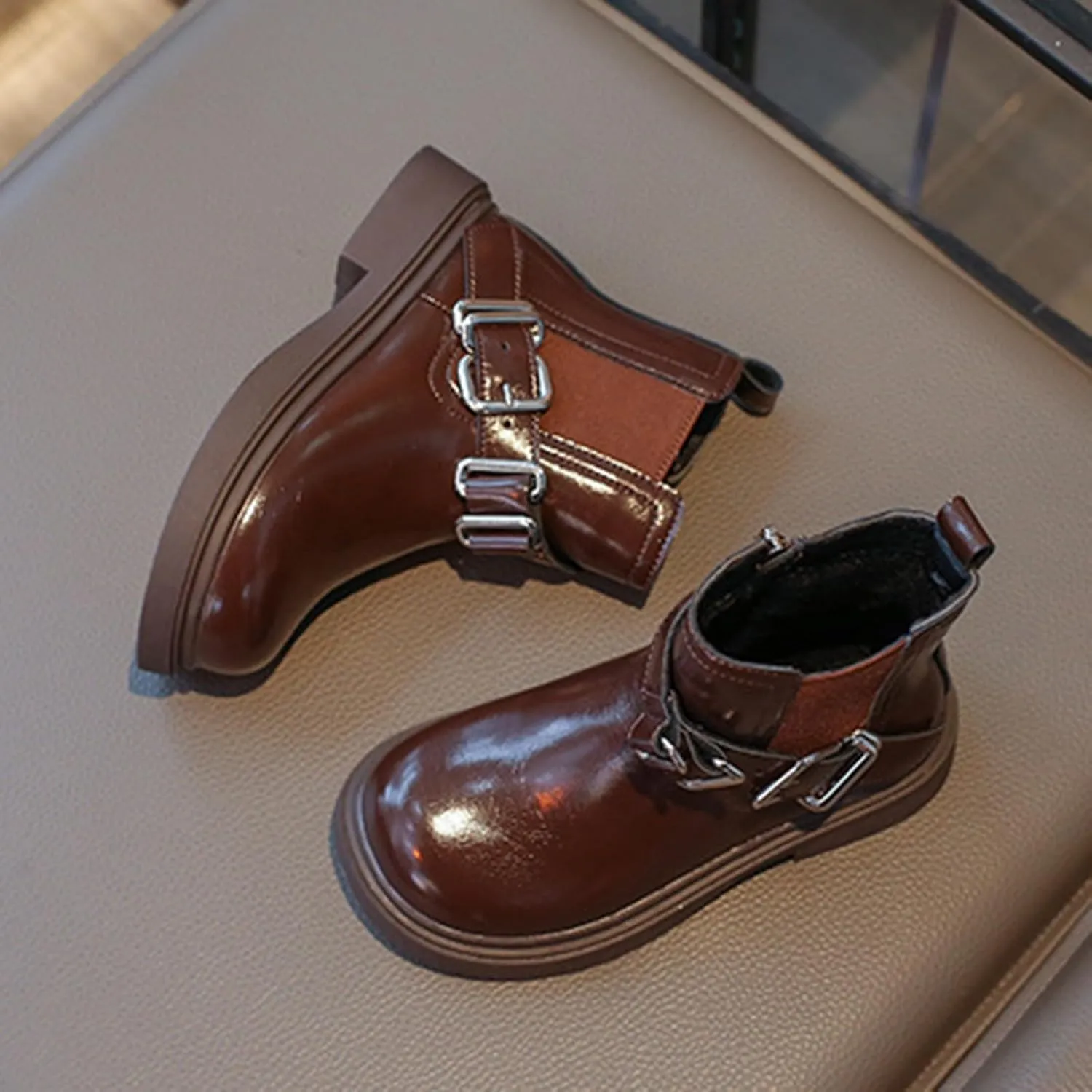 Girls Ankle Boots Waterproof Side Zipper Booties for Little Kid Soft Soles Low Heels Boots Autumn Winter Short Boots