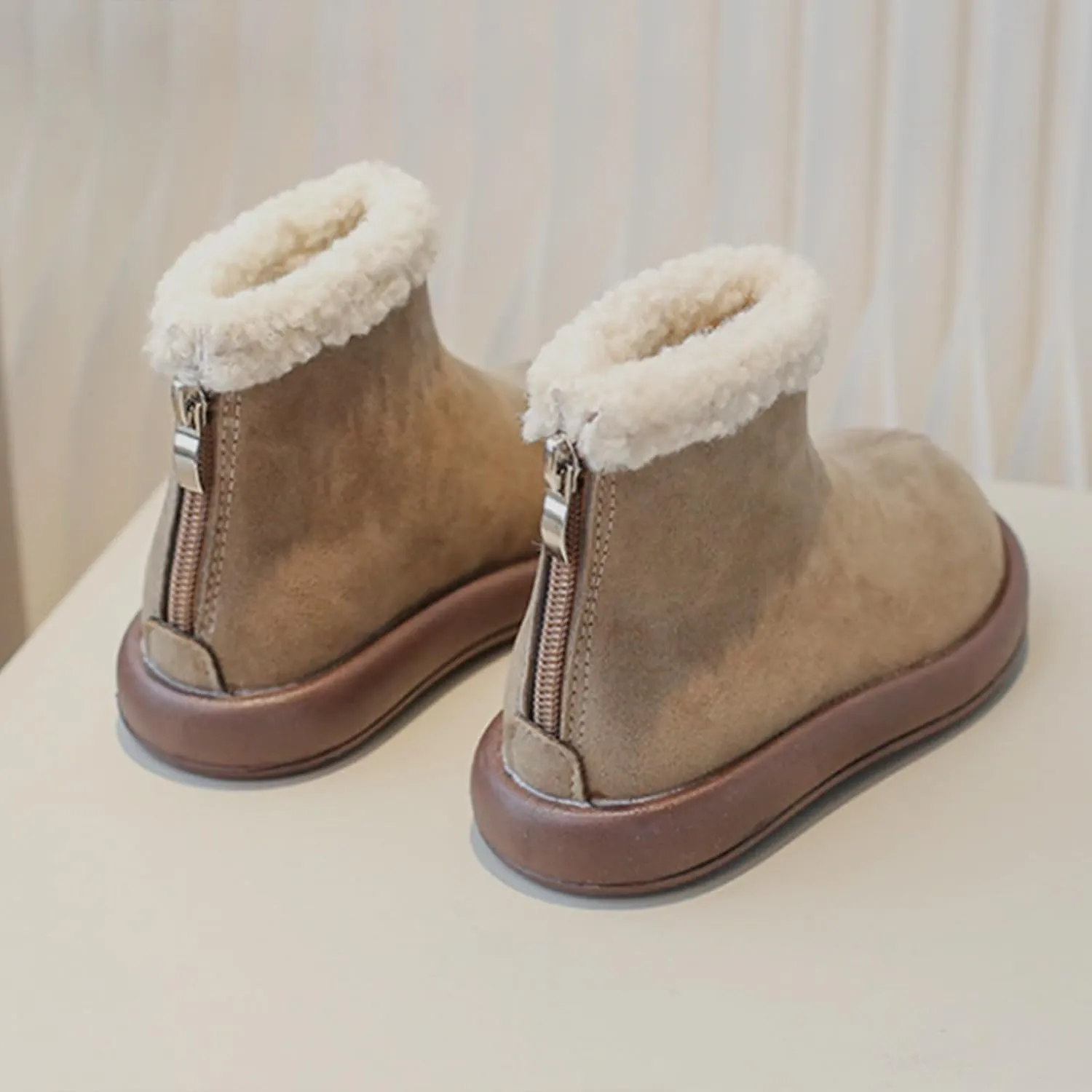 Girls Fuzzy Warm Winter Short Ankle Boots with Furry Faux Fr ining Booties Shoes for Toddler Tall Toddler Boots