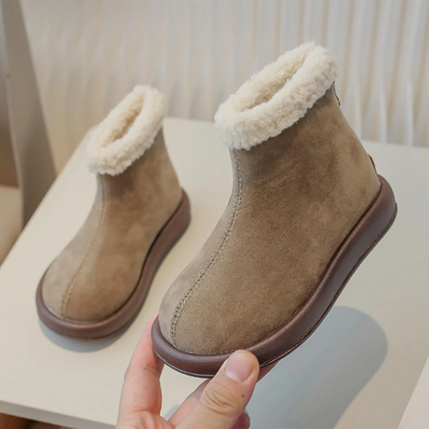Girls Fuzzy Warm Winter Short Ankle Boots with Furry Faux Fr ining Booties Shoes for Toddler Tall Toddler Boots