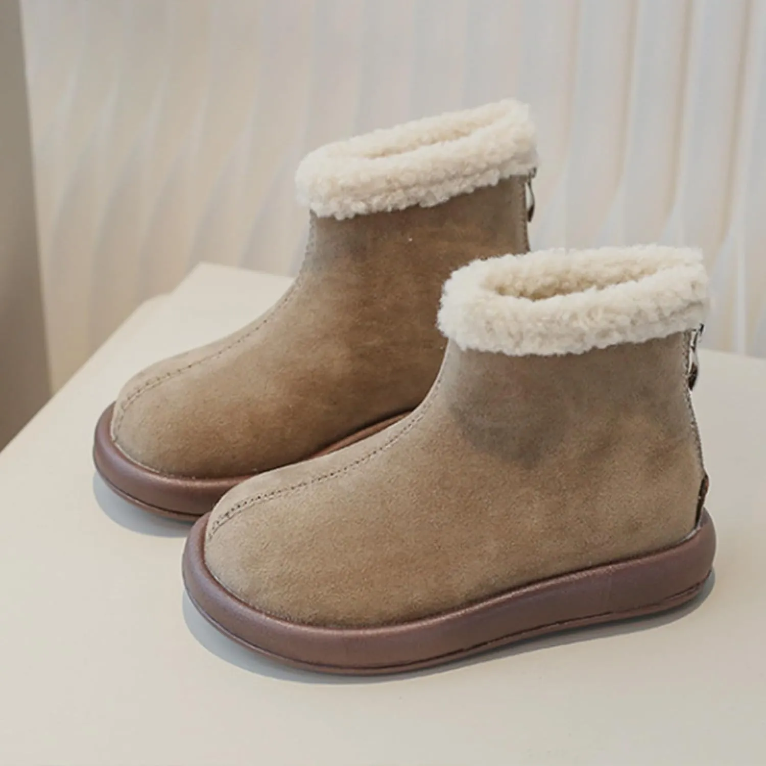 Girls Fuzzy Warm Winter Short Ankle Boots with Furry Faux Fr ining Booties Shoes for Toddler Tall Toddler Boots