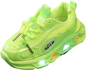 Girls Light Up Shoes Lac Up Non-Slip Luminous Shoes Low Top Mesh Lightweight Casual Sneaker Led Casual Shoes