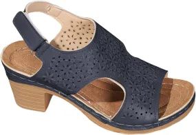 Heeled Sandals for Women Breathable Cutout Slip On Low Wedge Sandals Open Toe Hook and Loop Chunky Heels Dress Shoes Indoor Outdoor for Summer