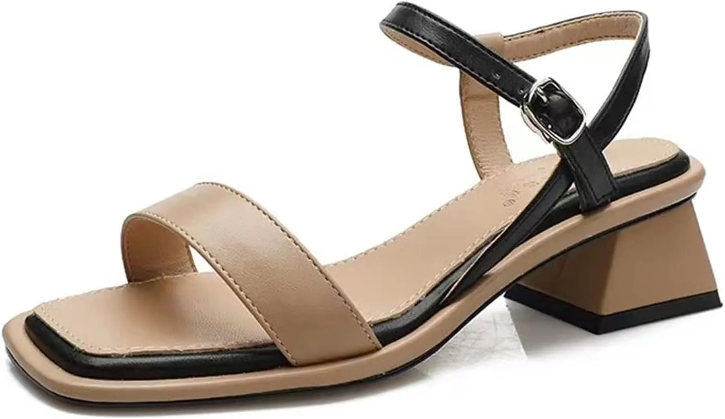 High Heel High Heels Women Sandals Shoes Thick Heels Elegant Casual Colorblock Buckle Shoes Women Summer Adult Female(6.5 UK) High Heel