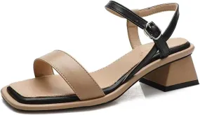 High Heel High Heels Women Sandals Shoes Thick Heels Elegant Casual Colorblock Buckle Shoes Women Summer Adult Female(6.5 UK) High Heel