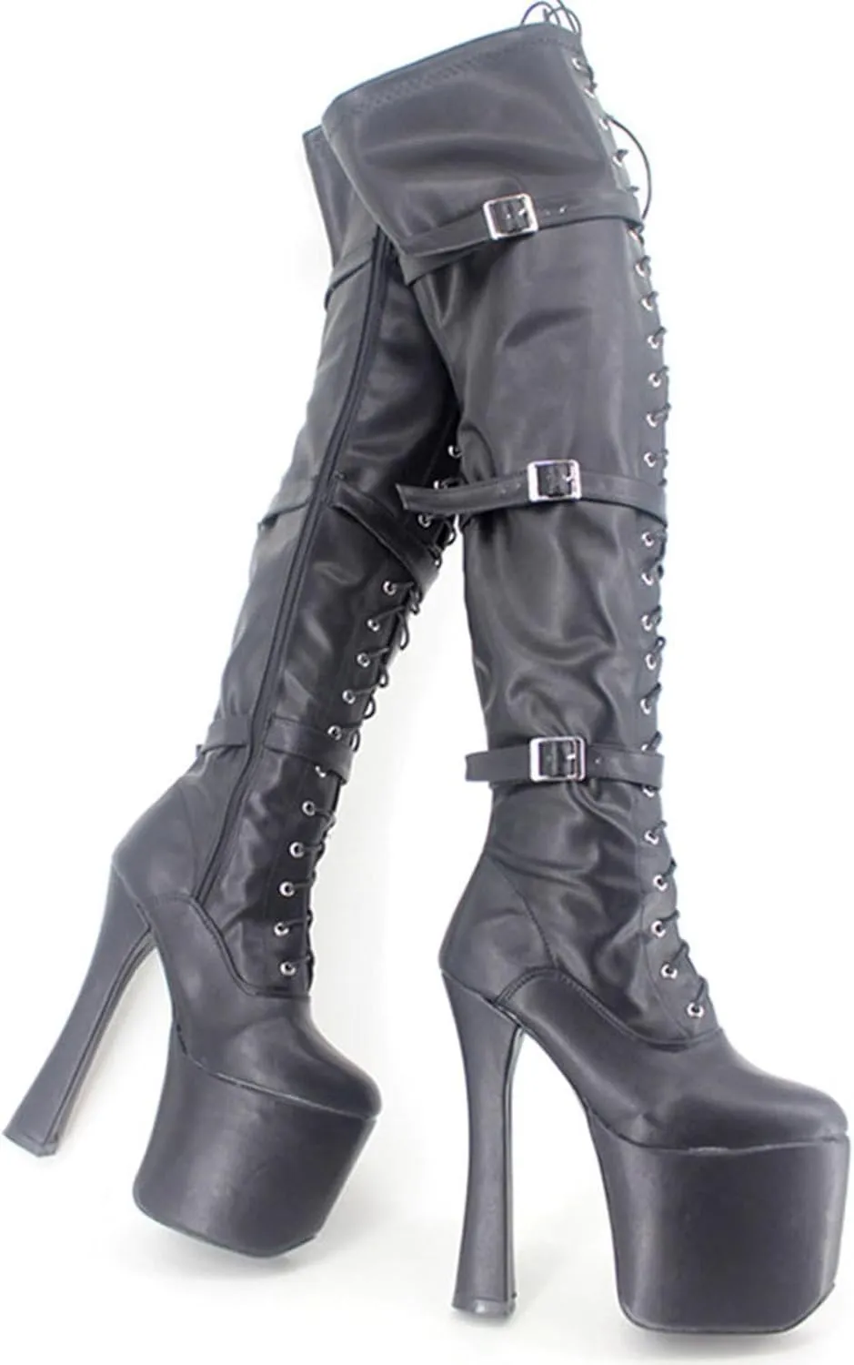High heels 20cm over the knee boots high boots patent leather thick heels lace up