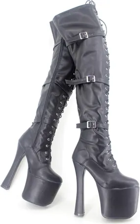 High heels 20cm over the knee boots high boots patent leather thick heels lace up