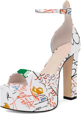 Joseywade Open Peep Toe Platform Chunky Heels High High Heeled Sandals Women 5.5 Inch Ankle Strap Shoes US Size 5-15