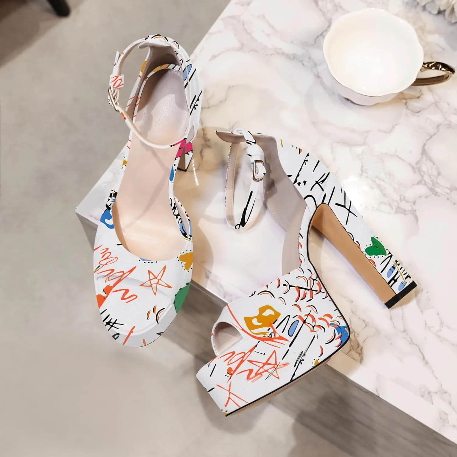 Joseywade Open Peep Toe Platform Chunky Heels High High Heeled Sandals Women 5.5 Inch Ankle Strap Shoes US Size 5-15