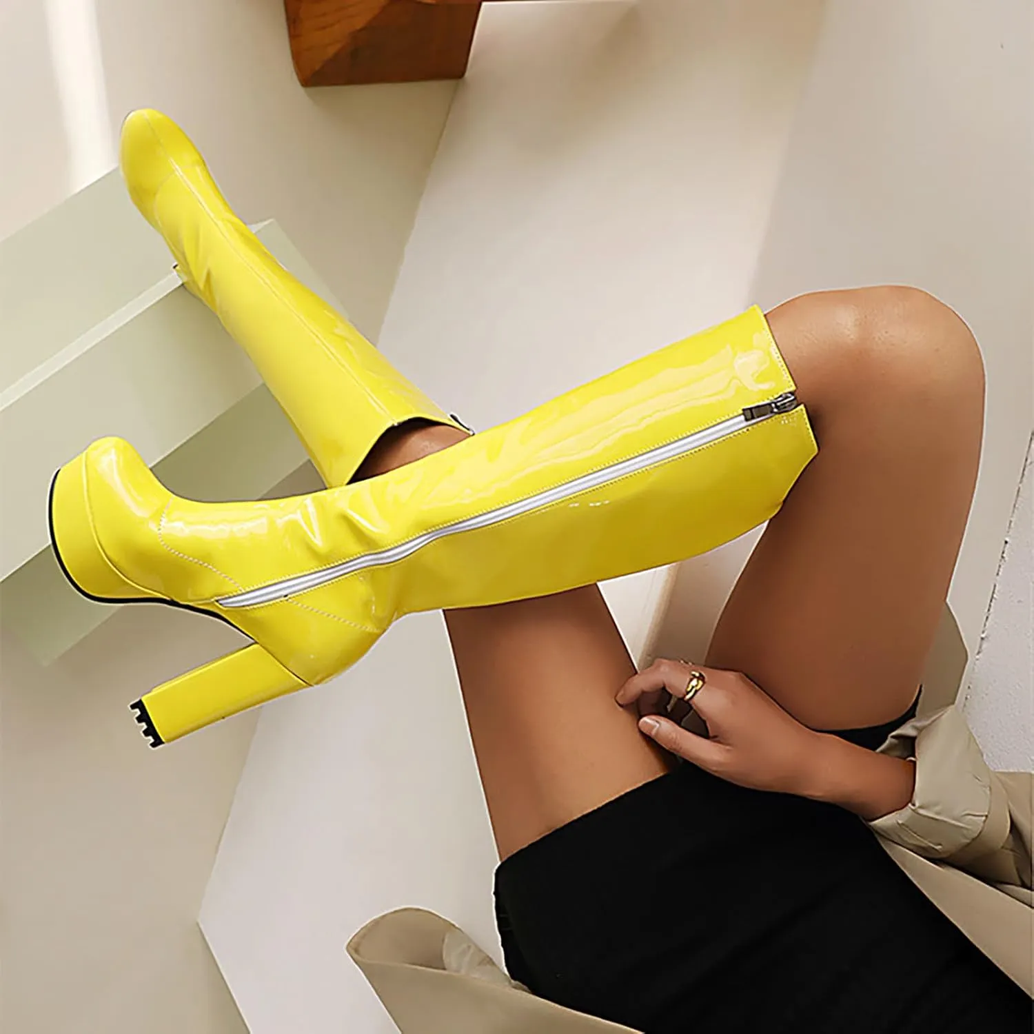 Knee High Boots Women Winter Boots for Women Big Size Thigh High Boots Candy Color PU Leather Super High Heel Boots
