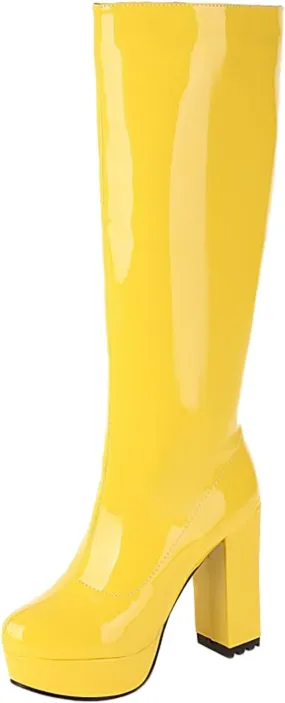 Knee High Boots Women Winter Boots for Women Big Size Thigh High Boots Candy Color PU Leather Super High Heel Boots