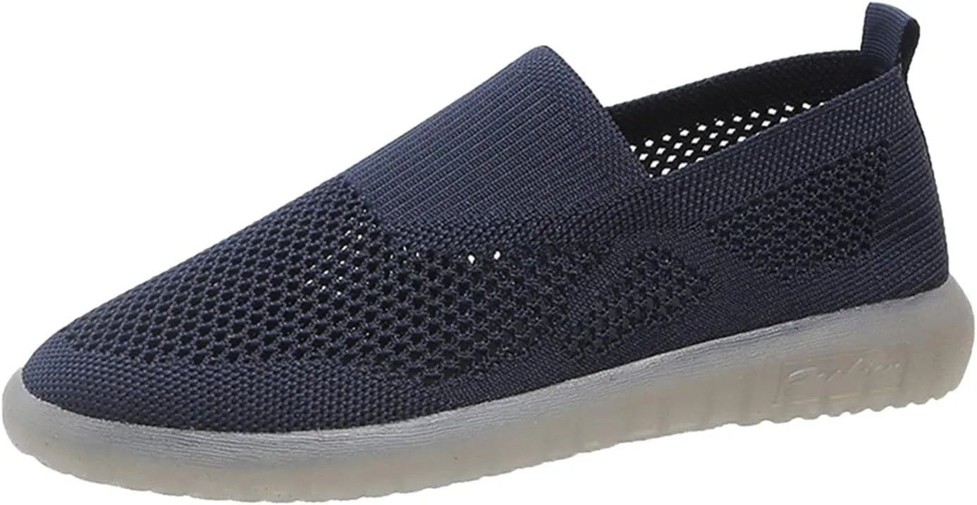 Ladies Fashion Solid Color Mesh Breathable Comfortable Flat Casual Shoes Casual Shoes for Men Suede (Dark Blue, 7.5)