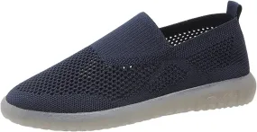 Ladies Fashion Solid Color Mesh Breathable Comfortable Flat Casual Shoes Casual Shoes for Men Suede (Dark Blue, 7.5)