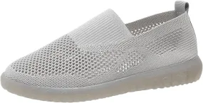 Ladies Fashion Solid Color Mesh Breathable Comfortable Flat Casual Shoes Casual Shoes for Men Suede (Grey, 6.5)