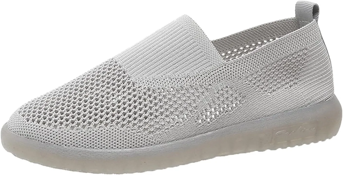 Ladies Fashion Solid Color Mesh Breathable Comfortable Flat Casual Shoes Casual Shoes for Men Suede (Grey, 6.5)