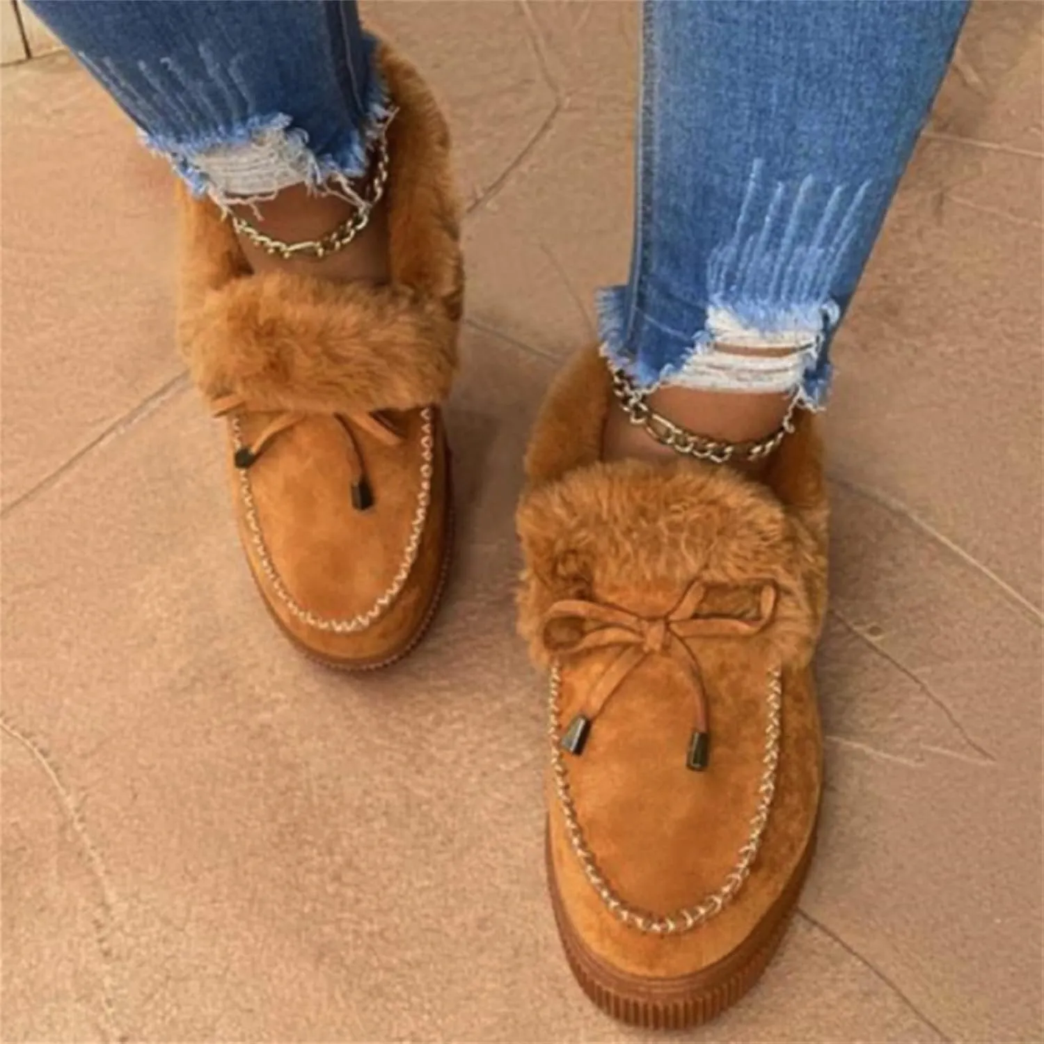 Lausiuoe Boots For Women Ankle Booties Winter Fuzzy Warm Fluffy House Shoes Silp On Comfortable Casual Loafers Slippers