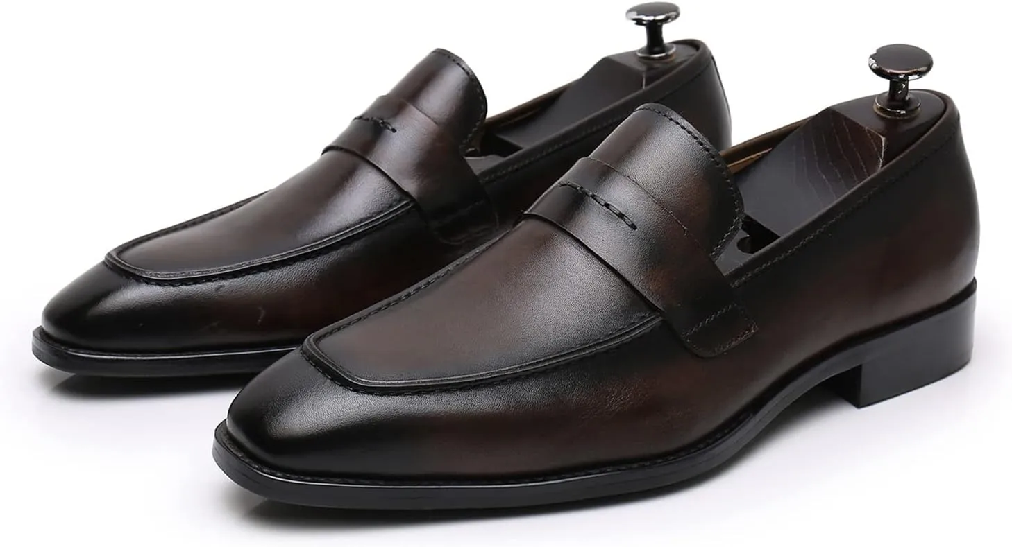 Men's Dress Leather Shoes Formal Oxford Shoes for Men Round Toe Casual Business Leather Shoes Comfortable Wedding Shoes Slip On Leather Driving Shoes,Brown,7.5US/40EU