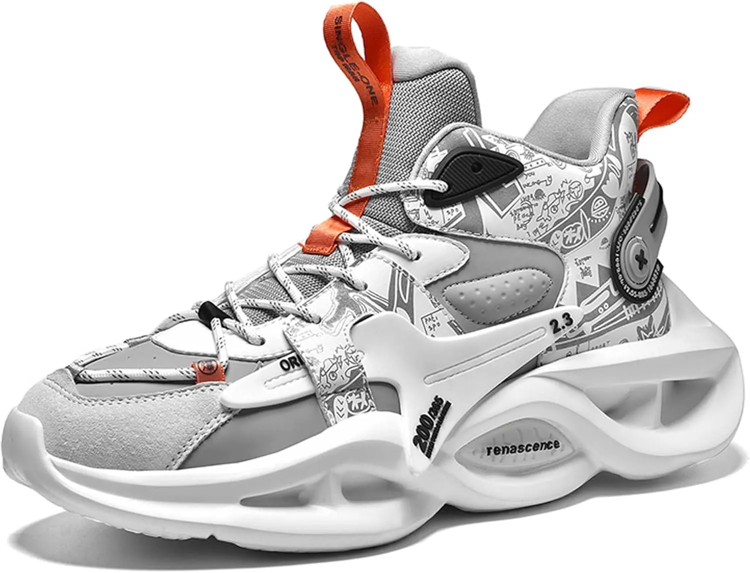 Mens High Top Lace Up Casual Sports Shoes Anti Slip and Wear Resistant Rubber Soles Basketball Shoes High Elasticity Running Shoes Lightweight Carrying Tennis Sports Shoes Breathable Badminton Shoes