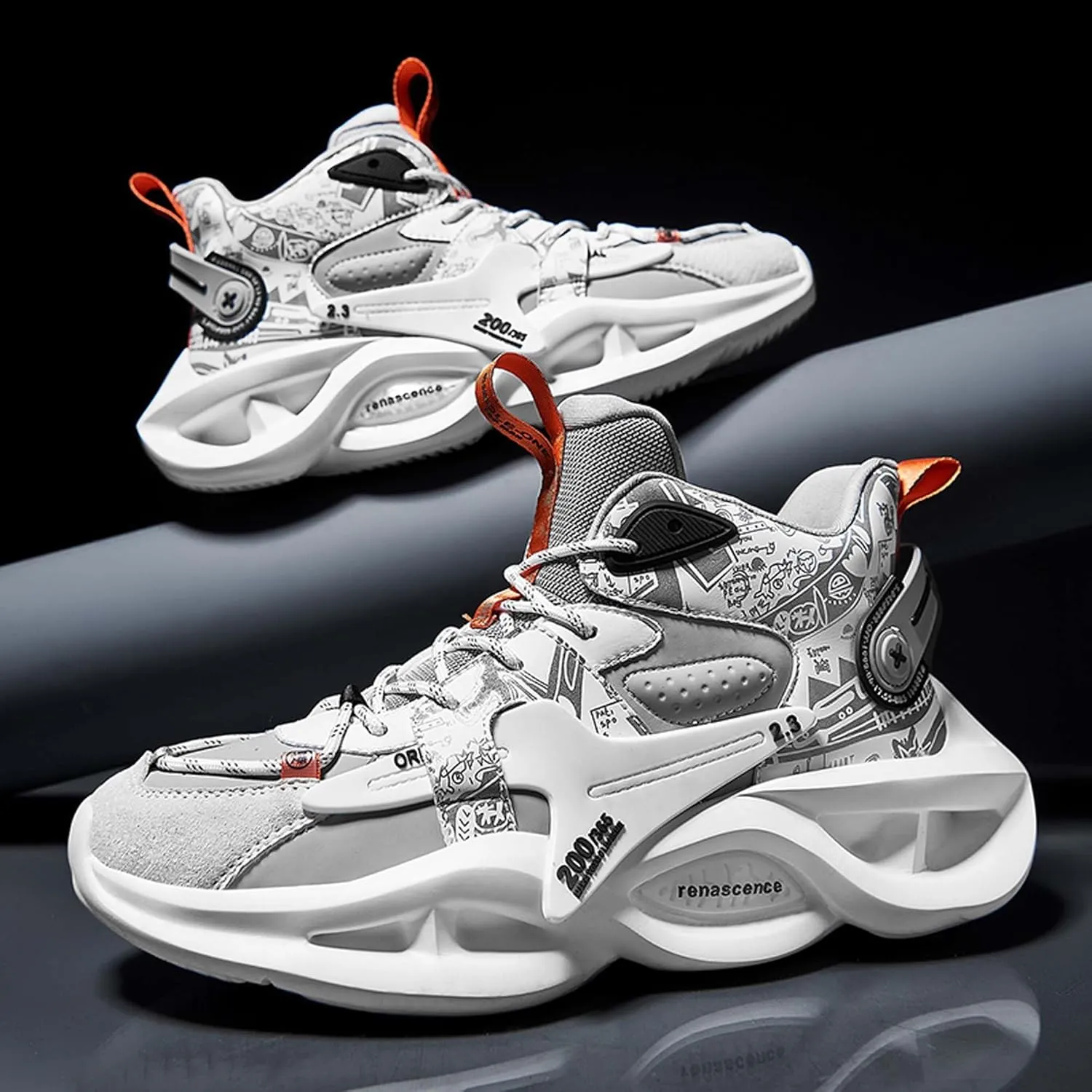 Mens High Top Lace Up Casual Sports Shoes Anti Slip and Wear Resistant Rubber Soles Basketball Shoes High Elasticity Running Shoes Lightweight Carrying Tennis Sports Shoes Breathable Badminton Shoes