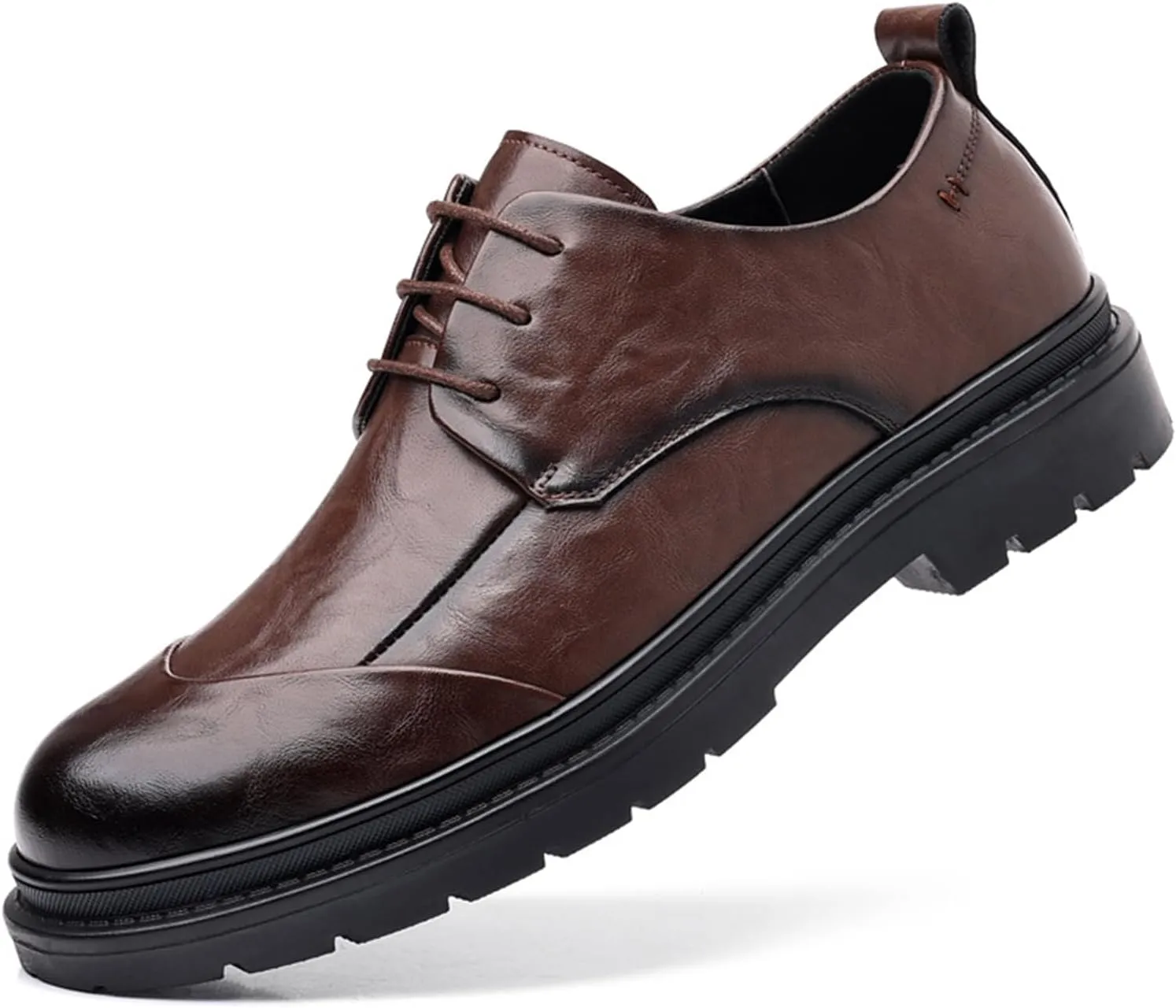 Men's Leather Lace Up Platform Block Heel Leather Formal Business Oxford Shoes Casual Work Office Comfortable Business Shoes