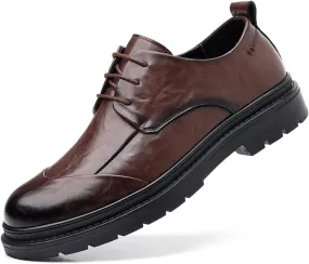 Men's Leather Lace Up Platform Block Heel Leather Formal Business Oxford Shoes Casual Work Office Comfortable Business Shoes