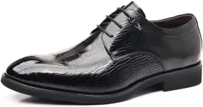 Mens Leather Shoes Non-Slip Business Wingtip Lace Up Dress Shoes Genuine Leather Patent Leather Formal Oxford Dress Shoes(8.5)