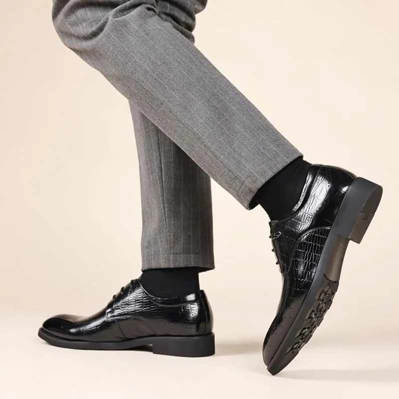 Mens Leather Shoes Non-Slip Business Wingtip Lace Up Dress Shoes Genuine Leather Patent Leather Formal Oxford Dress Shoes(8.5)