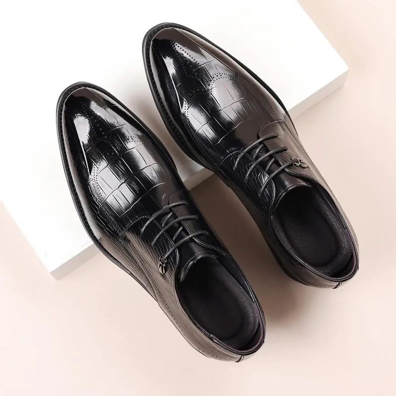 Mens Leather Shoes Non-Slip Business Wingtip Lace Up Dress Shoes Genuine Leather Patent Leather Formal Oxford Dress Shoes(8.5)